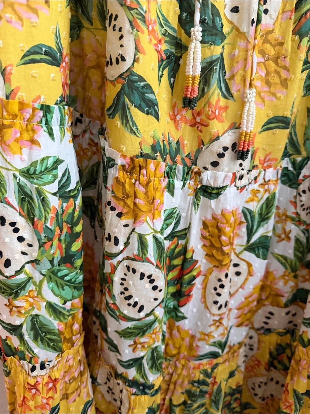 Farm Rio Bohemian Yellow Tiered Maxi Skirt